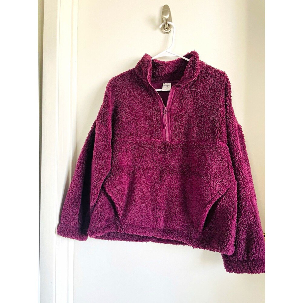 No Boundaries Purple Sherpa 1/4 Zip Pullover Sweatshirt Pockets Teens L